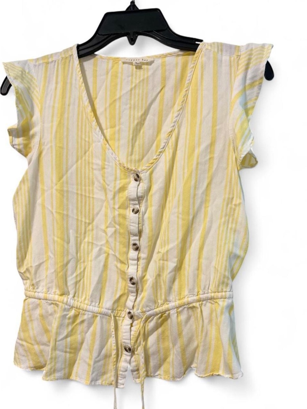 Copper Key Yellow and White Striped Button-Front Blouse